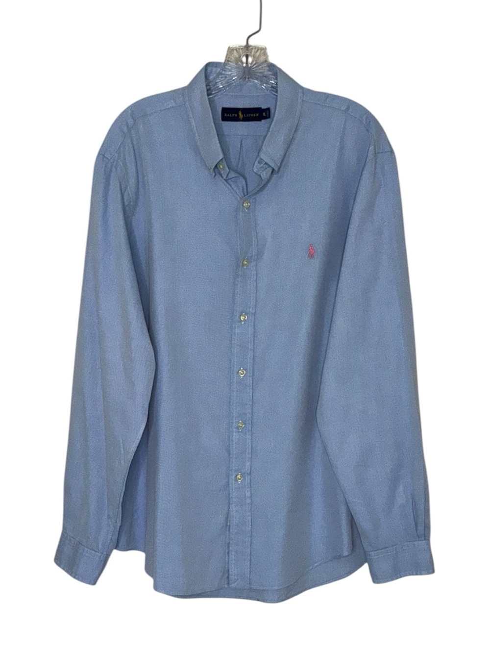 Ralph Lauren Light Blue Button-Down Cotton Shirt with Pink Pony